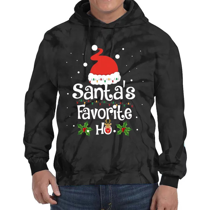 SANTA'S FAVORITE HO Xmas Christmas Santa Hat Lights Gifts Tie Dye Hoodie