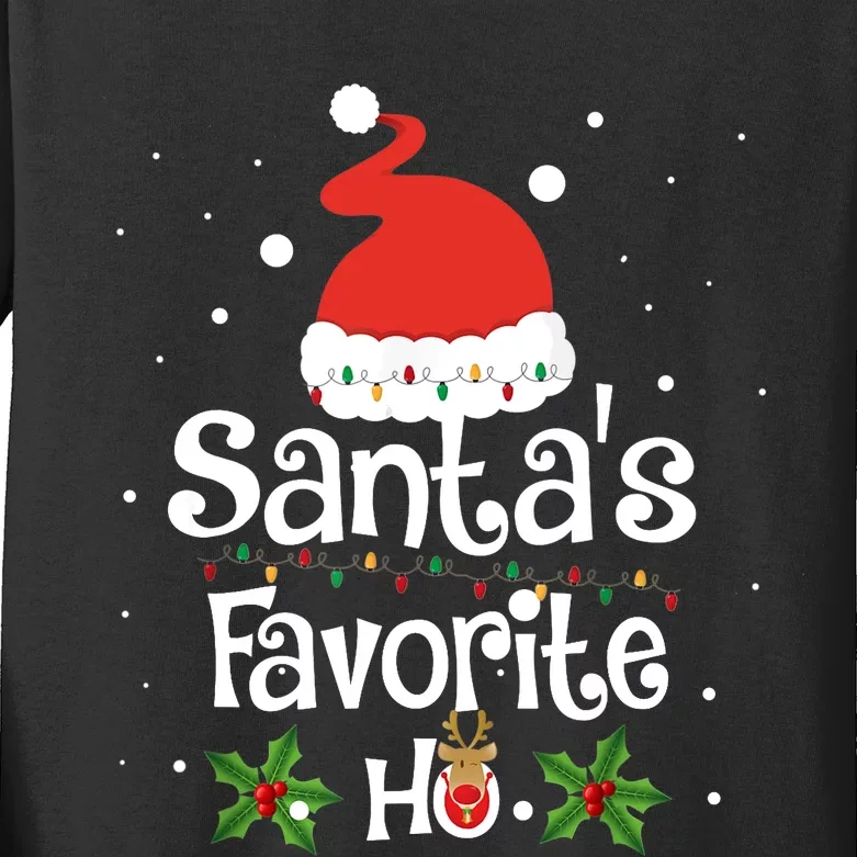 SANTA'S FAVORITE HO Xmas Christmas Santa Hat Lights Gifts Kids Long Sleeve Shirt