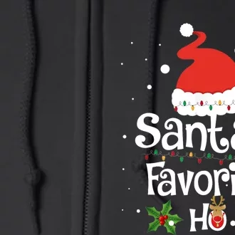 SANTA'S FAVORITE HO Xmas Christmas Santa Hat Lights Gifts Full Zip Hoodie