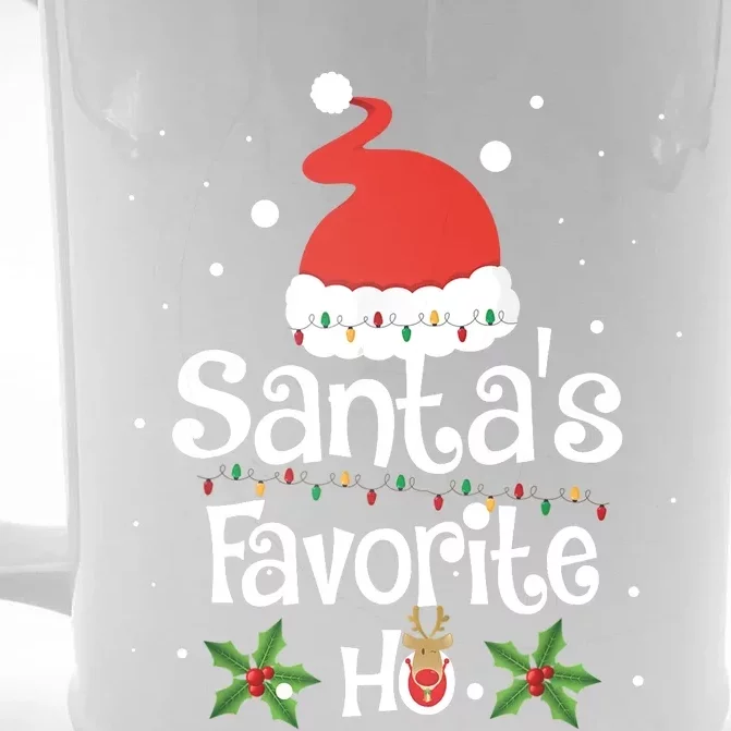 SANTA'S FAVORITE HO Xmas Christmas Santa Hat Lights Gifts Front & Back Beer Stein