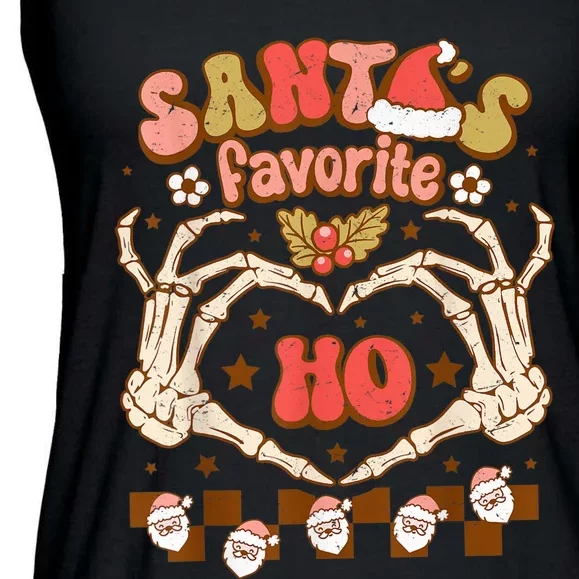 Santa's Favorite Ho Skeleton Santa Claus Christmas Pajamas Ladies Essential Flowy Tank