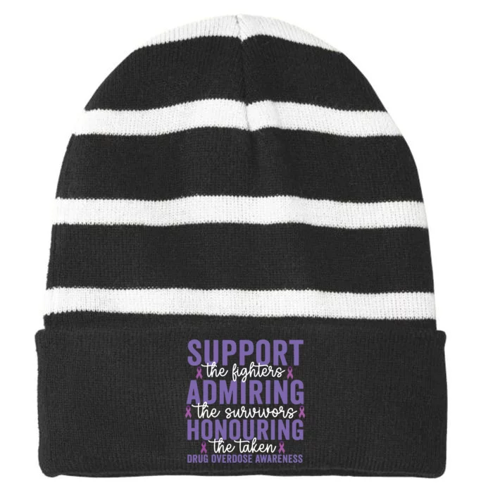 Support Fighters Honouring Taken Drug Overdose Awareness Striped Beanie with Solid Band