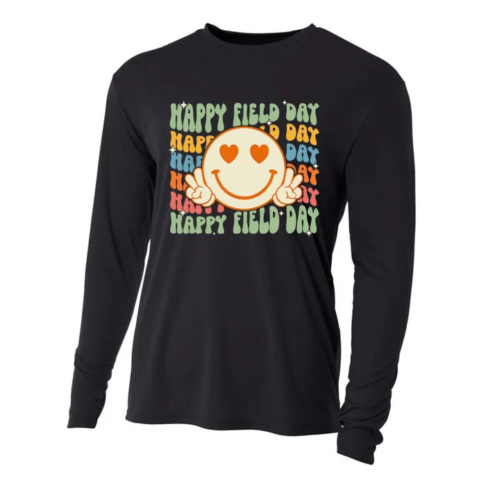 Smile Face Happy Field Day Retro Groovy Field Day 23 Hippie Cooling Performance Long Sleeve Crew