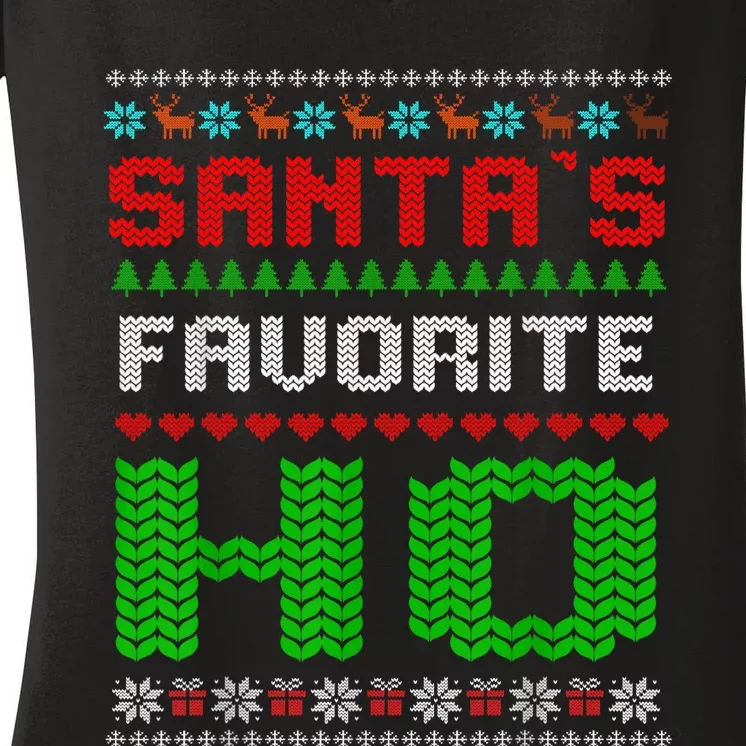 Santas Favorite Ho Ugly Christmas Pajama Funny X-Mas Humor Women's V-Neck T-Shirt