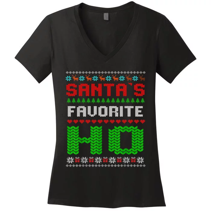 Santas Favorite Ho Ugly Christmas Pajama Funny X-Mas Humor Women's V-Neck T-Shirt