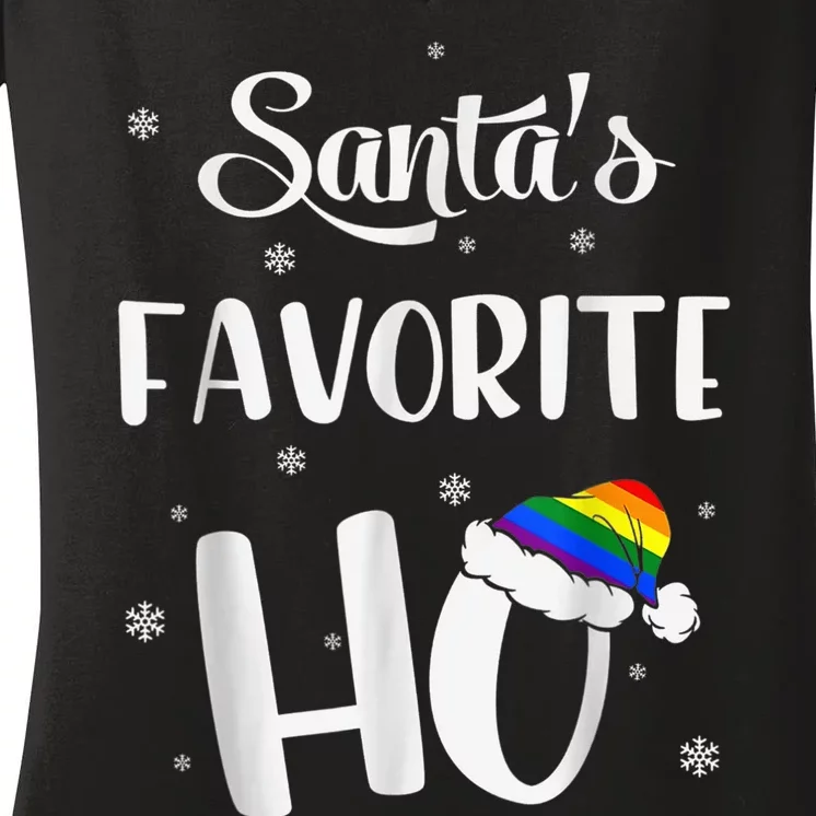 Santas Favorite Ho Gay Christmas Lesbian Xmas Shirt Women's V-Neck T-Shirt