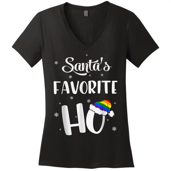 Santas Favorite Ho Gay Christmas Lesbian Xmas Shirt Women's V-Neck T-Shirt