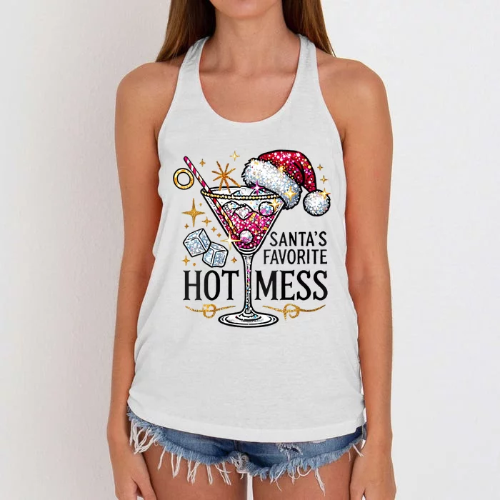 SantaS Favorite Hot Mess Funny Margarita Women's Knotted Racerback Tank