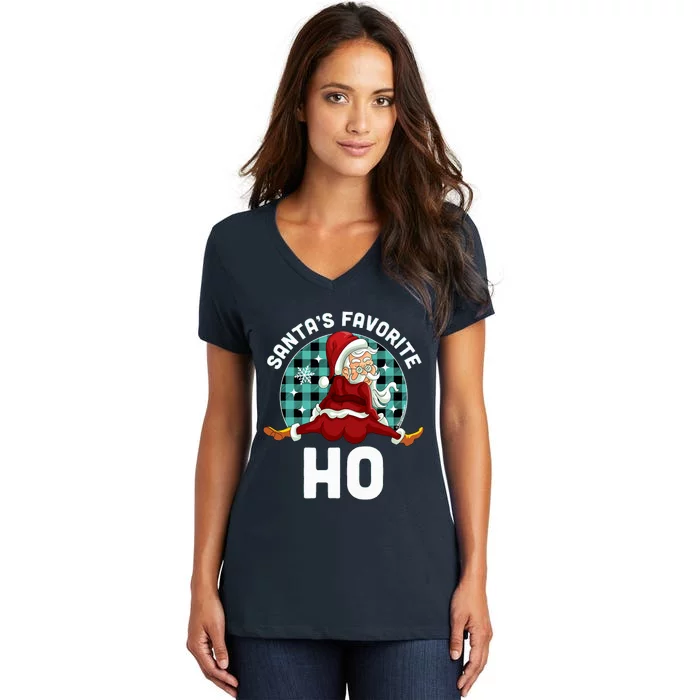 SantaS Favorite Ho Xmas Naughty Santa Christmas Pajama Women's V-Neck T-Shirt