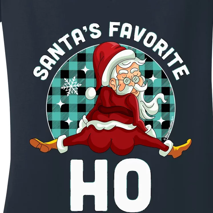 SantaS Favorite Ho Xmas Naughty Santa Christmas Pajama Women's V-Neck T-Shirt