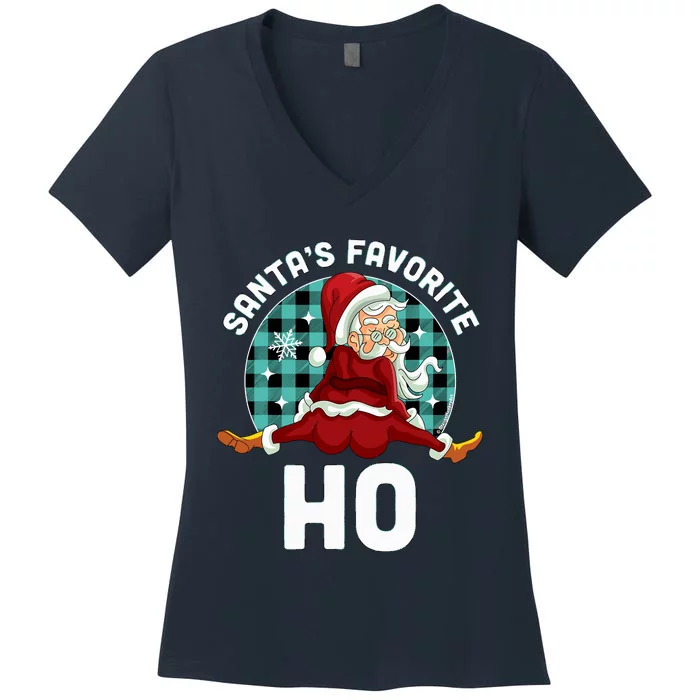 SantaS Favorite Ho Xmas Naughty Santa Christmas Pajama Women's V-Neck T-Shirt