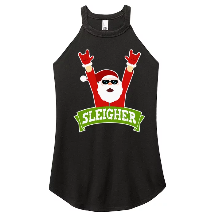 Sleigher Funny Heavy Metal Music Santa Christmas Women’s Perfect Tri Rocker Tank