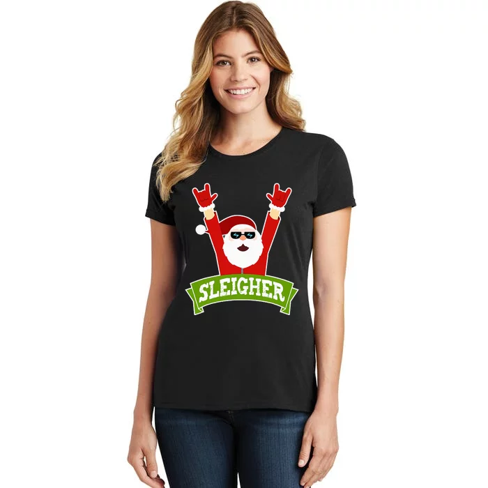 Sleigher Funny Heavy Metal Music Santa Christmas Women's T-Shirt