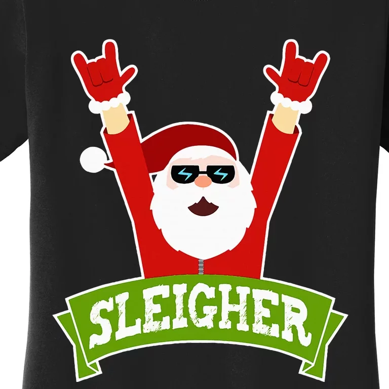 Sleigher Funny Heavy Metal Music Santa Christmas Women's T-Shirt