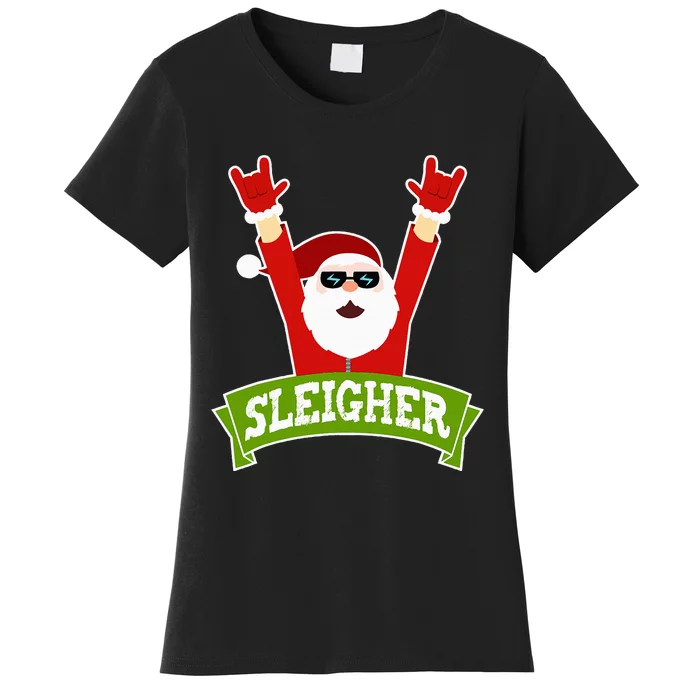 Sleigher Funny Heavy Metal Music Santa Christmas Women's T-Shirt