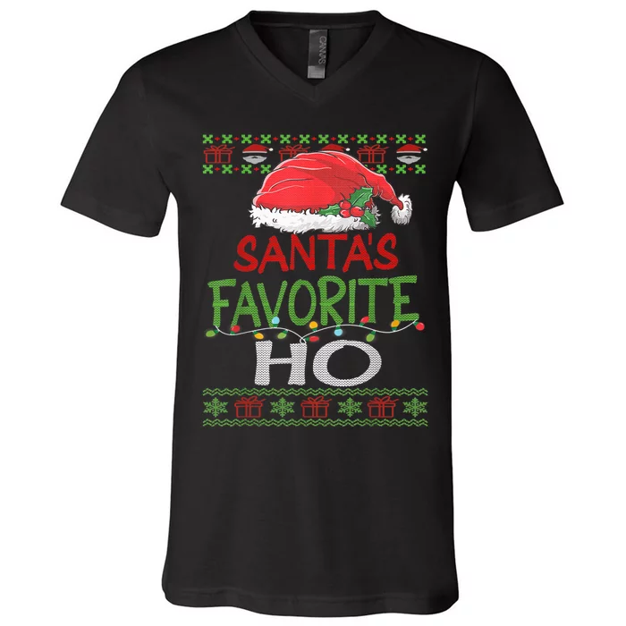 Santa's Favorite Ho Xmas Santa Ugly Sweater Funny Christmas V-Neck T-Shirt