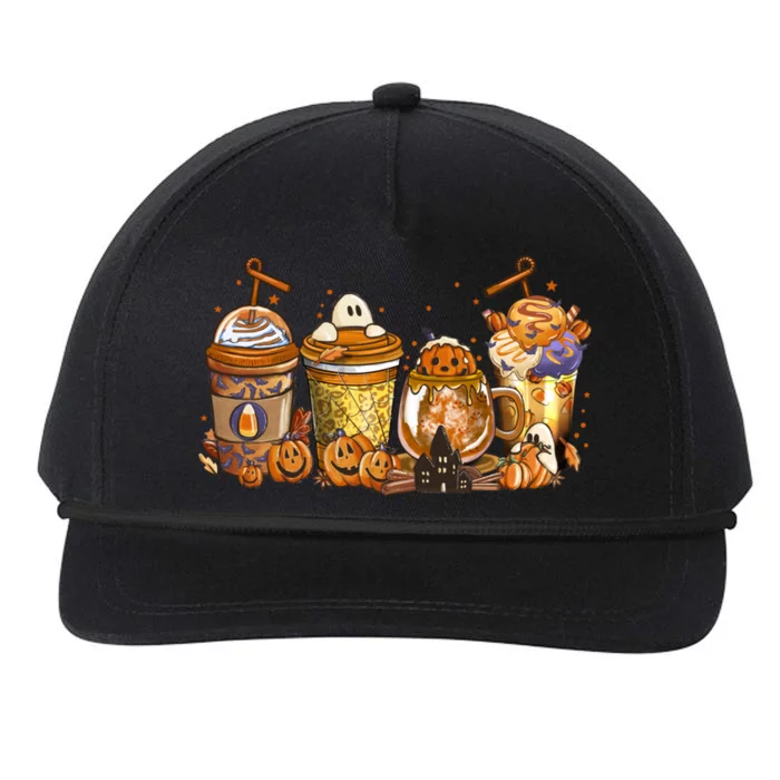 Scary Fall Halloween Horror Iced Coffee Pumpkin Spice Autumn Gift Snapback Five-Panel Rope Hat