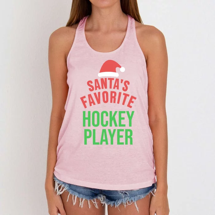 Santas Favorite Hockey Player Xmas Funny Christmas Gift Women's Knotted Racerback Tank