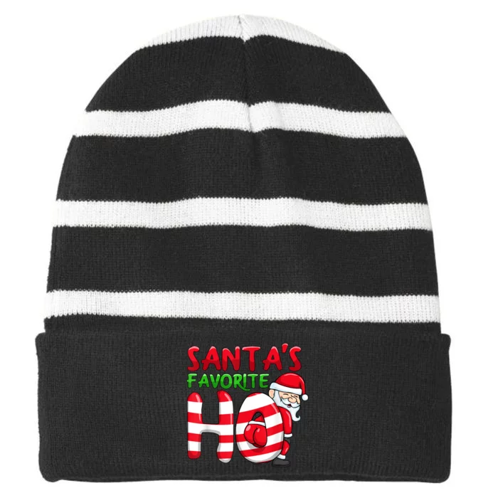 Santas Favorite Ho Santa Favourite Ho Funny Girls Christmas Striped Beanie with Solid Band