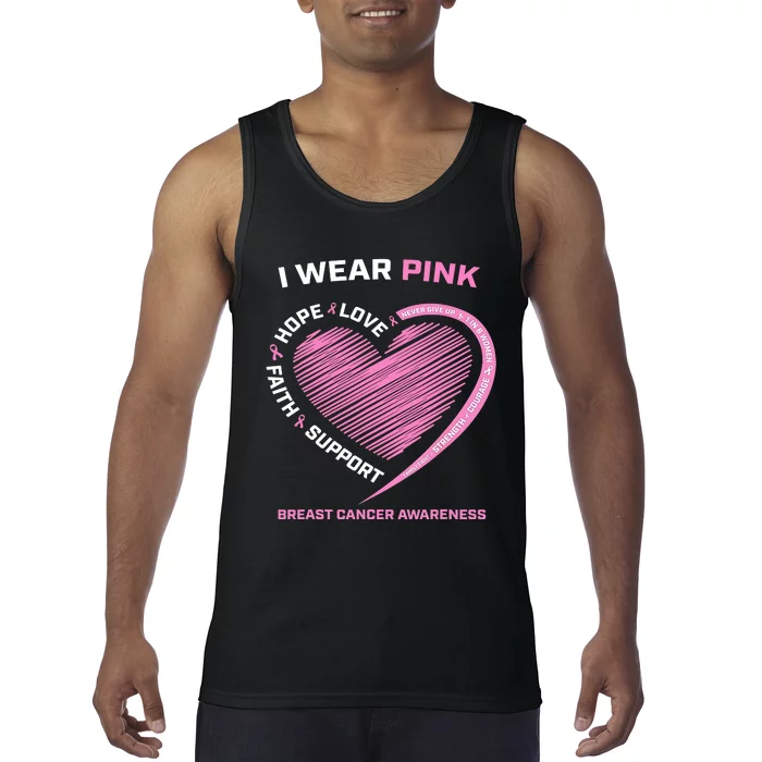 Support Faith Hope Cure I Wear Pink Breast Cancer Awareness Tank Top