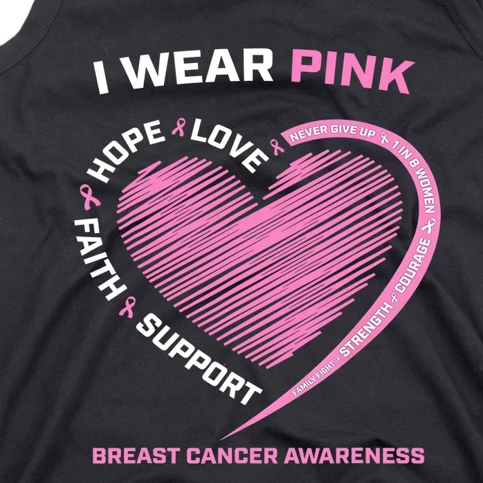 Support Faith Hope Cure I Wear Pink Breast Cancer Awareness Tank Top