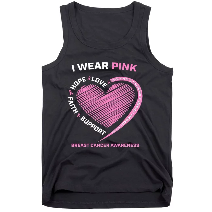 Support Faith Hope Cure I Wear Pink Breast Cancer Awareness Tank Top