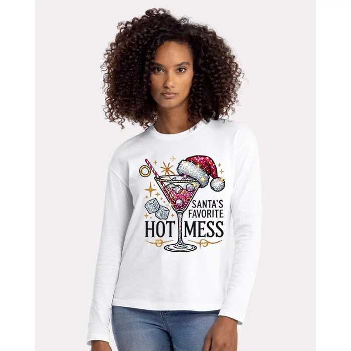 Santas Favorite Hot Mess Funny Margarita Womens Cotton Relaxed Long Sleeve T-Shirt