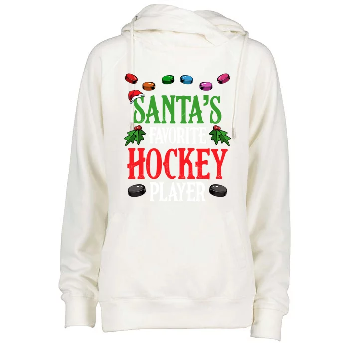 Santas Favorite Hockey Player Merry Christmas Team Sport Gift Womens Funnel Neck Pullover Hood