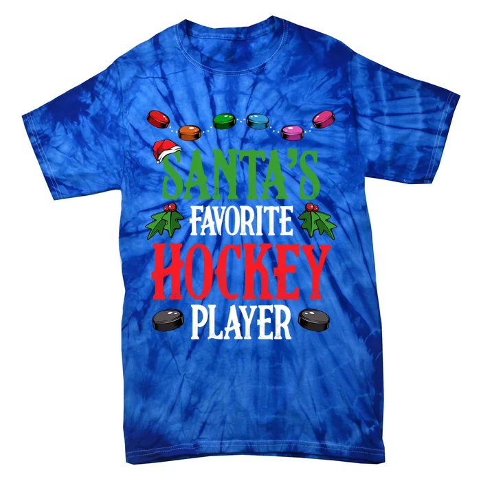 Santas Favorite Hockey Player Merry Christmas Team Sport Gift Tie-Dye T-Shirt