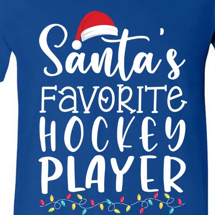 Santas Favorite Hockey Player Ugly Sweater Christmas Funny Gift V-Neck T-Shirt