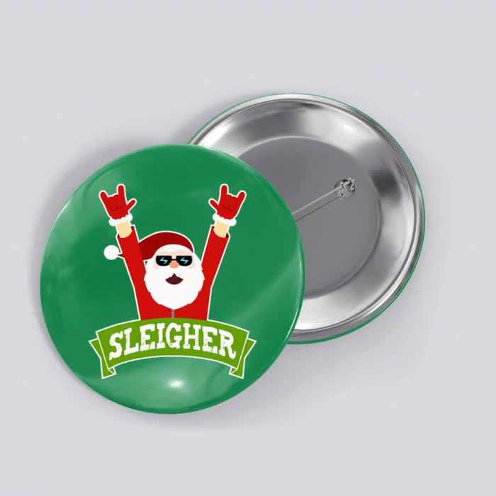 Sleigher Funny Heavy Metal Music Santa Christmas Button