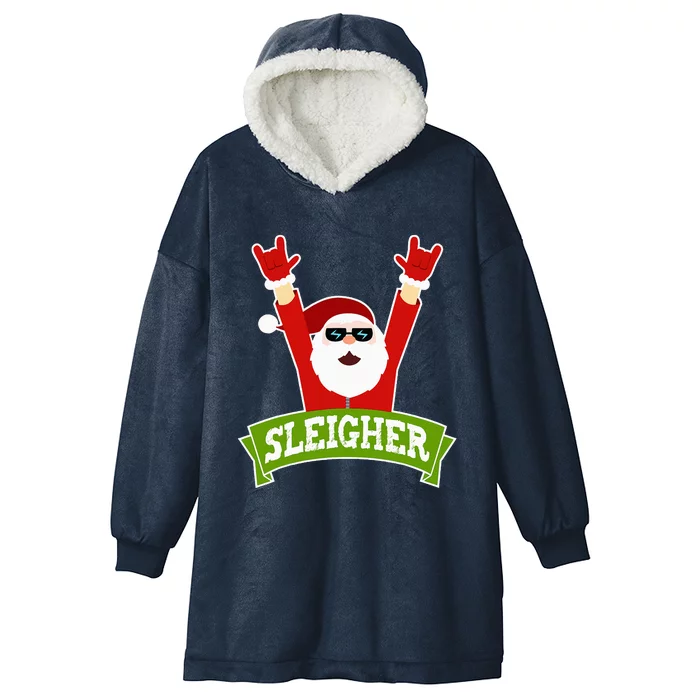 Sleigher Funny Heavy Metal Music Santa Christmas Hooded Wearable Blanket