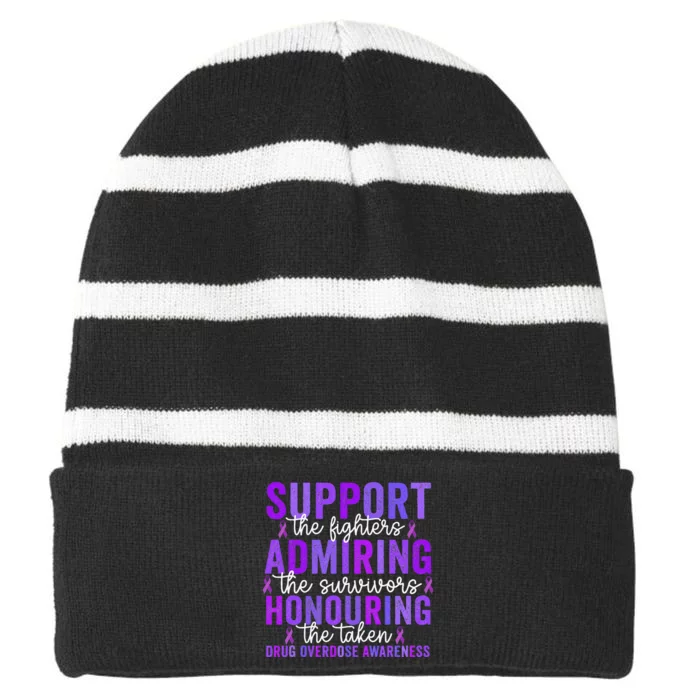 Support Fighters Honouring Taken Drug Overdose Awareness Gift Striped Beanie with Solid Band