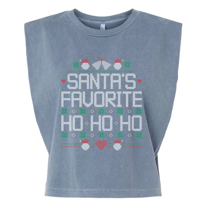 SantaS Favorite Ho Ho Ho Ugly Christmas Funny Quote Gift Garment-Dyed Women's Muscle Tee