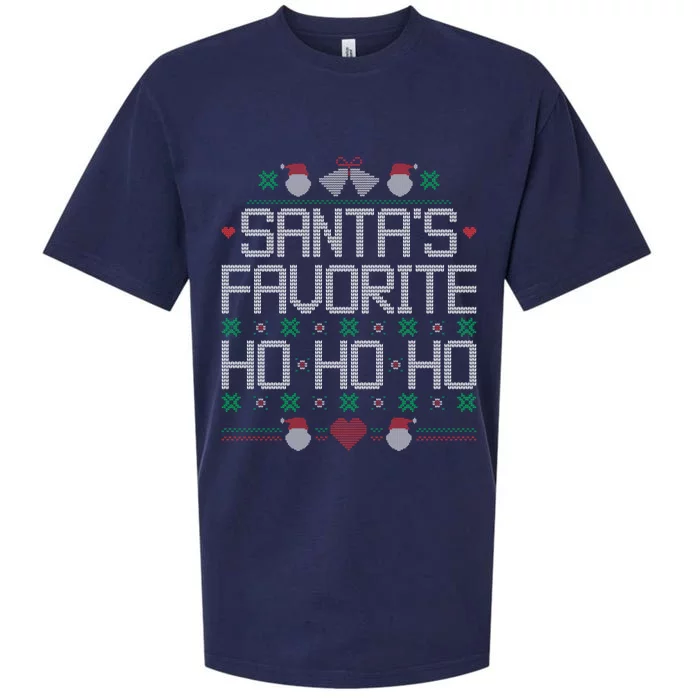 SantaS Favorite Ho Ho Ho Ugly Christmas Funny Quote Gift Sueded Cloud Jersey T-Shirt