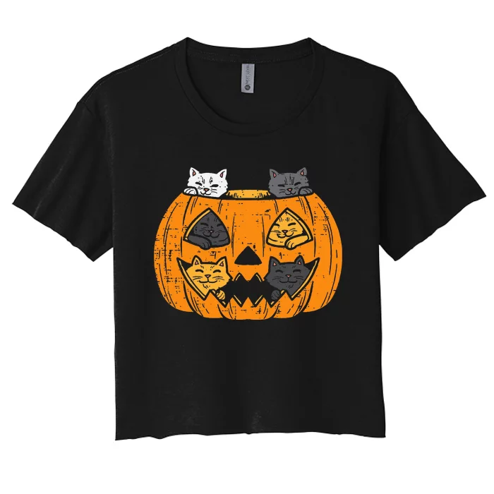 Spooky Feline Halloween Decorations Women's Crop Top Tee