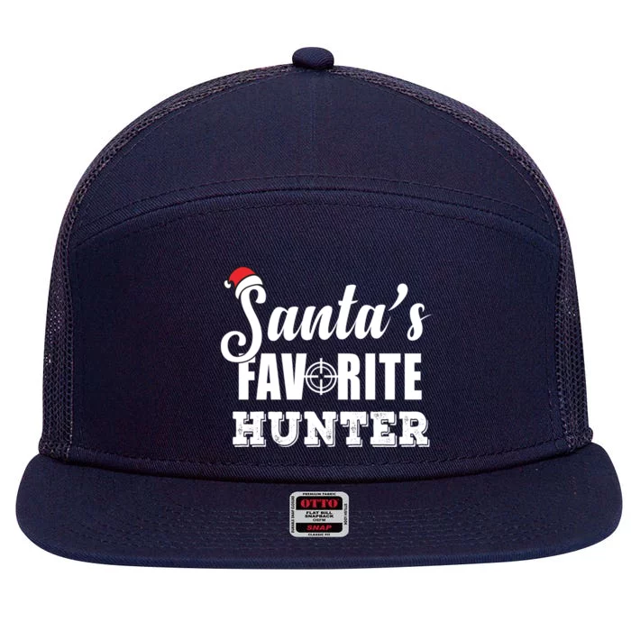 SantaS Favorite Hunter Funny Deer Hunting Christmas Gift 7 Panel Mesh Trucker Snapback Hat