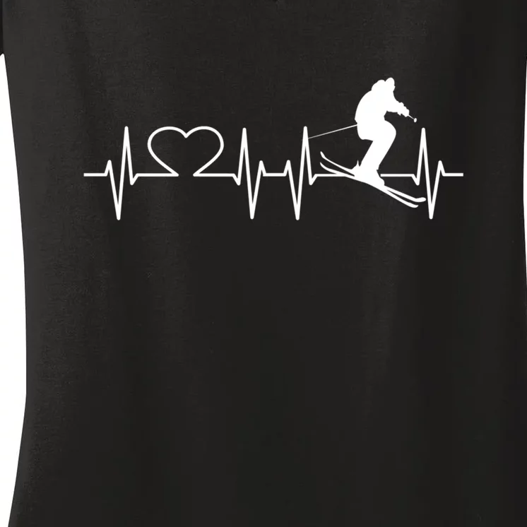 Ski Freestyle Heartbeat Skiing Lover Gift For Skier Women's V-Neck T-Shirt