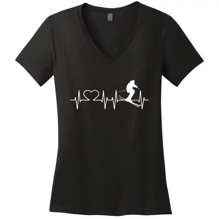 Ski Freestyle Heartbeat Skiing Lover Gift For Skier Women's V-Neck T-Shirt