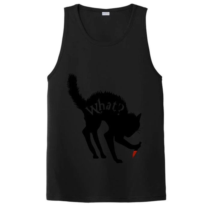 Scary Funny Halloween Black Cat With Knife What? Funny Gift Performance Tank