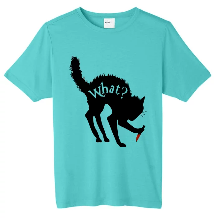 Scary Funny Halloween Black Cat With Knife What? Funny Gift ChromaSoft Performance T-Shirt