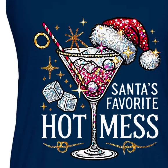 SantaS Favorite Hot Mess Christmas Holiday Margarita Drink Ladies Essential Flowy Tank