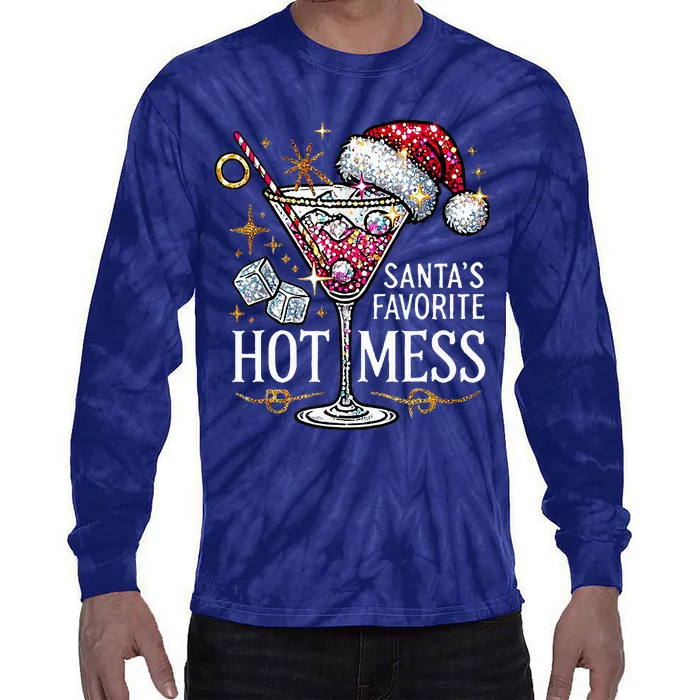 SantaS Favorite Hot Mess Christmas Holiday Margarita Drink Tie-Dye Long Sleeve Shirt