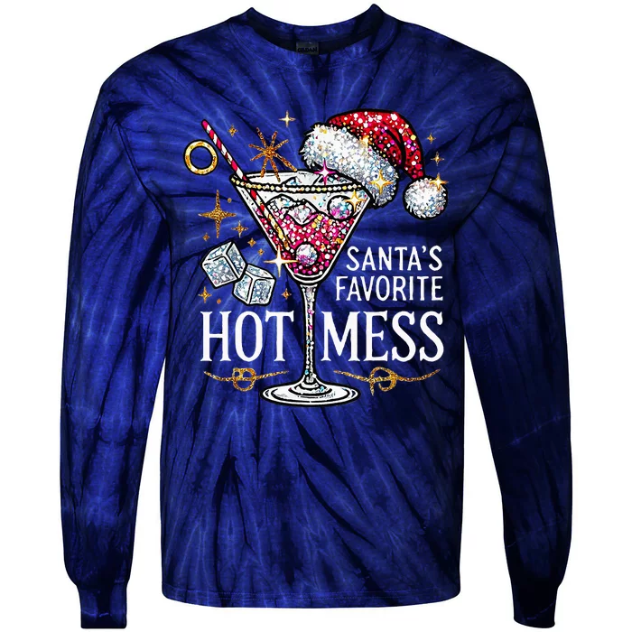 SantaS Favorite Hot Mess Christmas Holiday Margarita Drink Tie-Dye Long Sleeve Shirt