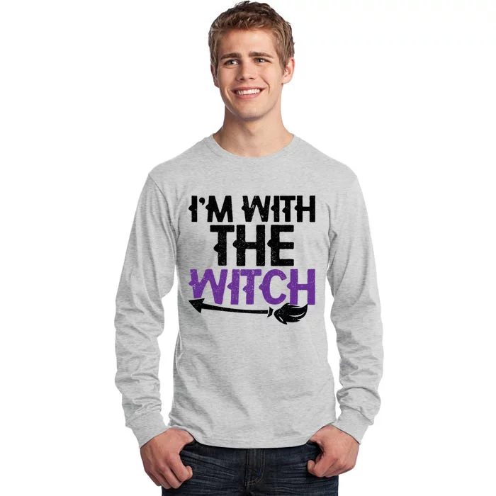 Sarcastic Funny Im With The Witch Halloween Couples Gift Tall Long Sleeve T-Shirt