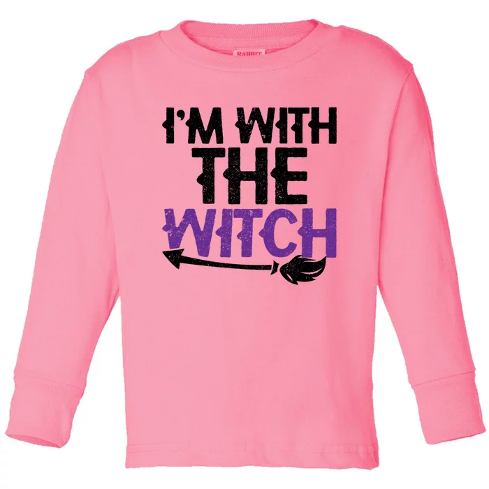 Sarcastic Funny Im With The Witch Halloween Couples Gift Toddler Long Sleeve Shirt