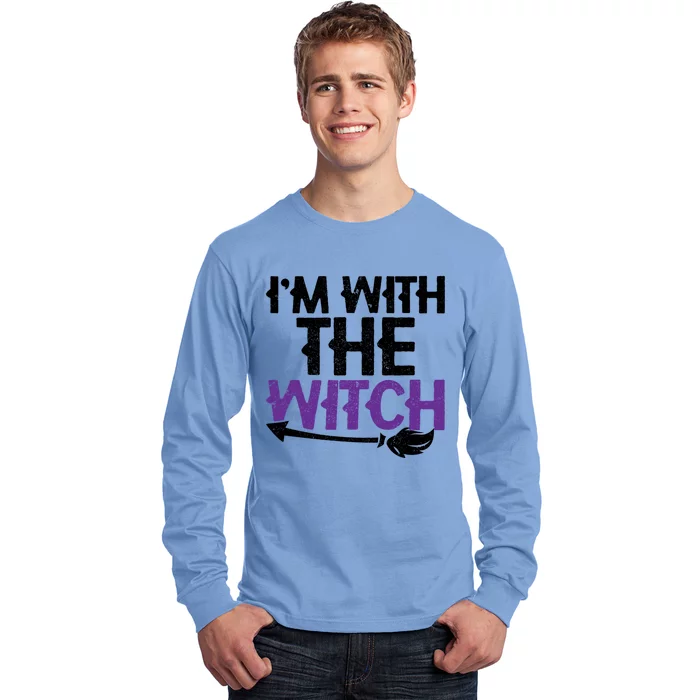 Sarcastic Funny Im With The Witch Halloween Couples Gift Long Sleeve Shirt