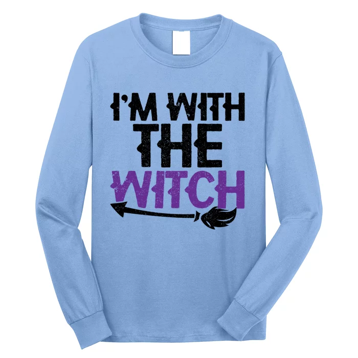 Sarcastic Funny Im With The Witch Halloween Couples Gift Long Sleeve Shirt