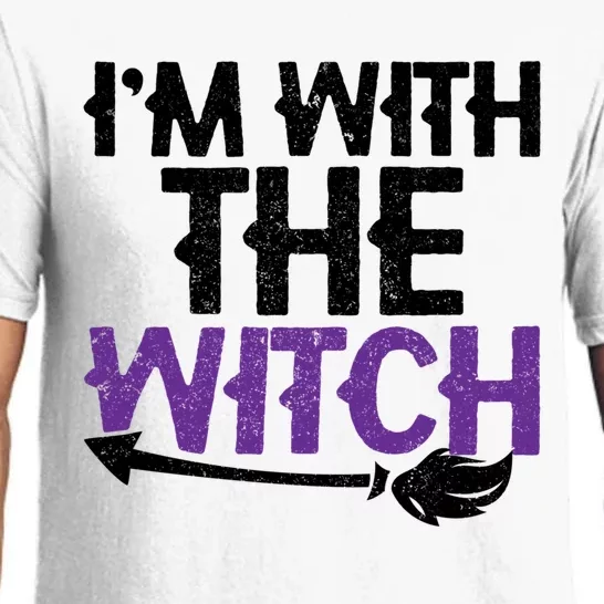 Sarcastic Funny Im With The Witch Halloween Couples Gift Pajama Set