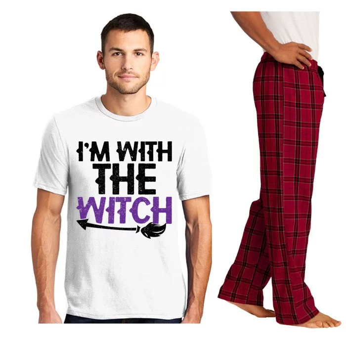 Sarcastic Funny Im With The Witch Halloween Couples Gift Pajama Set